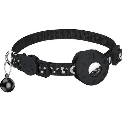 Collier réfléchissant pour chat Air Tag, avec boucle de sécurité et support étanche, largeur 9,5 mm (3/8 pouce), noir. (1/5)