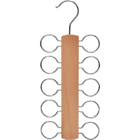 Porte-écharpe, Bois, 10 Crochets Métal, Organisateur Placard, Foulards Cravates Ceintures, Dressing (1/5)