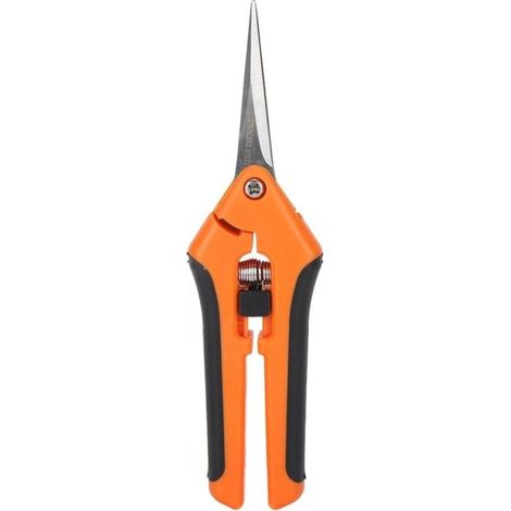 Automatische, federbelastete Gartenschere mit seitlicher Verriegelung per Knopfdruck, Edelstahl, orange (1/5)