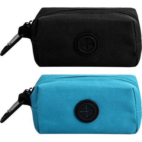 2 Pieces Dog Poop Bag Dispenser, Fabric Dog Bag Holders, Lightweight and Durable, Dog Poop Bag Holder with Carabiner, Waste Bag Dispenser (Black+Blue) Black+Blue (1/5)