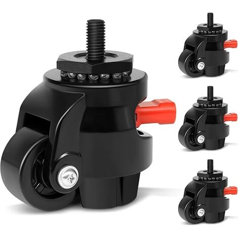M12 Heavy Duty Caster Stem with Ratchet Handle, Load Capacity 1000 kg Castor for Furniture Swivel Castors for Furniture, Workbench, Machine, Equipment, Set of 4, Black (1/5)