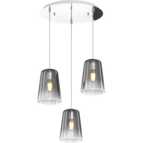 Sospensione Contemp. Rosone Tondo Shaded Metallo E Vetro Cromo 3 Luci E27 (1/3)
