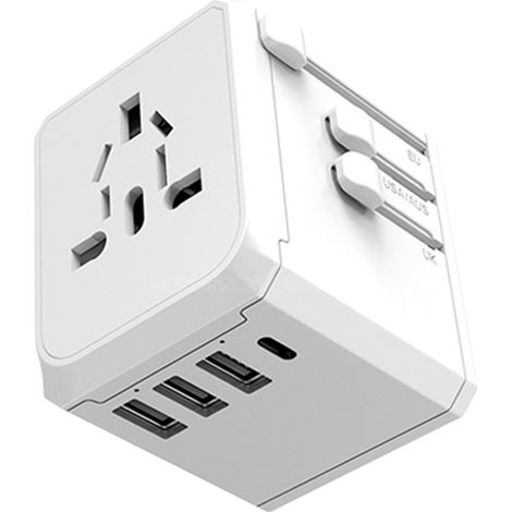 Adaptateur de voyage universel multiprise mondiale - Chargeur de voyage international avec 2 ports USB C et 2 ports USB, adaptateur de voyage tout-en-un Royaume-Uni vers UE, États-Unis, Royaume-Uni, (1/5)