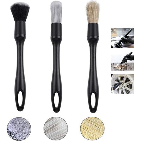 Ensemble de 3 brosses de nettoyage pour voiture, moto, roues, tableau de bord, intérieur, extérieur, grilles d'aération (1/5)