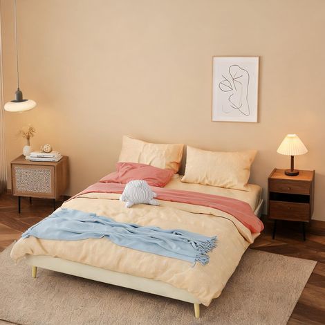Tête de lit beige en tissu métal 200 x 160 x 14 cm (1/5)