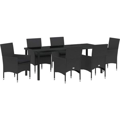 Maison Exclusive - Set da Pranzo per Giardino con cuscino 7 pcs Nero polyrattan