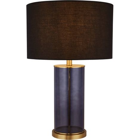 Searchlight Liberty Lampe de table en verre bleu avec abat-jour noir (1/2)