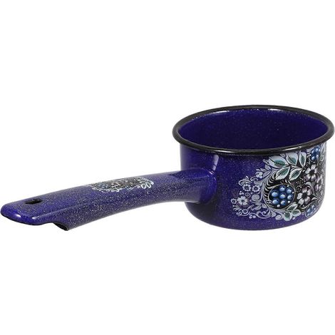 Casserole ouverte, pot à lait, petite casserole vintage en émail, louche à eau en émail, cuillère à eau (1/4)