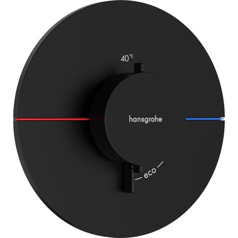 Mitigeur thermostatique, Robinet encastré avec arrêt de sécurité à 40°C, Thermostat rond, 3 sorties, Noir mat (1/5)