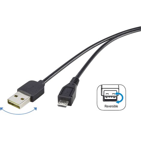 Renkforce Câble USB USB 2.0 USB-A mâle, USB-Micro-B mâle 1.80 m noir connecteur utilisable des deux cotés, contacts dorés RF-4096110 Y832471 (1/5)