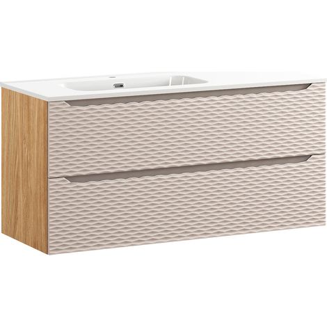 Mueble lavabo individual encastrado lado izquierdo 120cm 2 cajones Elora Beige y madera (1/4)