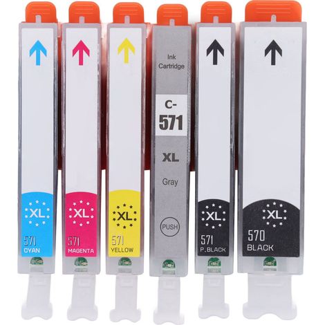 Hochleistungsfähige schwarze und farbige Tintenpatronen, lichtbeständig, 6er-Pack für PIXMA-, BK-, C-, M-, Y- und GY-Drucker (1/5)