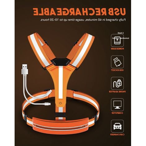Wiederaufladbare reflektierende Laufweste mit 7 farbigen LED-Leuchten – Reflektoren für maximale Sichtbarkeit, geeignet zum Gehen und Laufen bei Nacht – Unisex-Modell mit praktischer Tasche für Männer