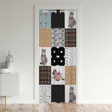 Enfants Cute Chat Rideau de Porte 86x203cm Belle Chien Animaux Rideau Occultant Rideaux Chèque Buffle Rideaux Interieur Salon Chambre tripes Lines Kawaii Décoration Rideaux Exterieur d'entrée - 86x203 (1/5)