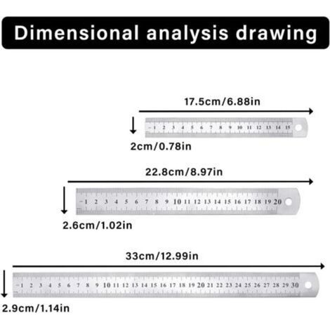 3er-Set Edelstahl-Präzisionslineale, Metall-Geradelineal-Kit 15 cm (6''), 20 cm (8''), 30 cm (12''), Silbernes Inox-Lineal