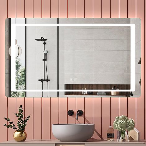 Aica Miroir de salle de bain 100x60cm LED, Dimmable et Mémoire et Anti-Buée, CE IP44, Miroir Lumineux