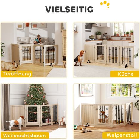 Barrière autoportante pour chien avec porte, 4 panneaux, en MDF et acier, idéale pour couloir, escalier et encadrement de porte
