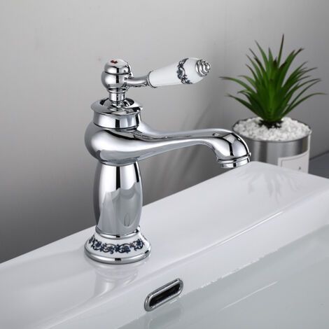 Robinet mitigeur de lavabo de luxe victorien en chrome monobloc pour salle de bain, robinet classique chaud et froid (chrome) (1/5)