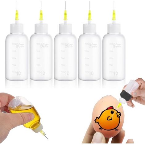 Juego de 5 botellas exprimibles: aplicadores con punta de aguja, puntas de aguja desmontables, tinta, pintura y alcohol (50 ml, transparente) (1/5)