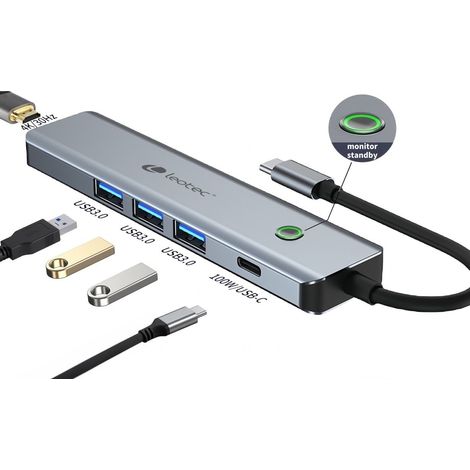 Hub USB LEOTEC LEDS05 Gris 100 W