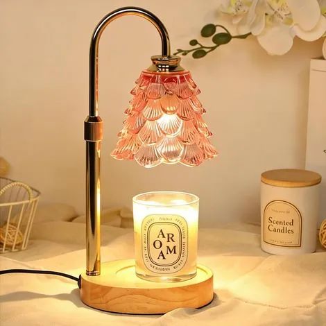 Chauffe-cire électrique réglable en hauteur - Chauffe-bougie en peau de dragon - Avec minuterie et 2 ampoules - Pour anniversaire femme - Rose (1/3)