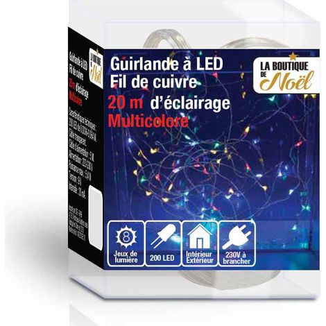 Guirlande lumineuse led fil cuivre électrique - 20 mètres - Multicolore (1/2)