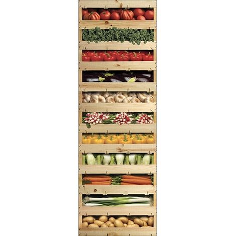 Sticker mural réfrigérateur, déco trompe l'oeil, caisses de légumes frais, 59,5 cm X 180 cm, décorez votre cuisine (1/3)
