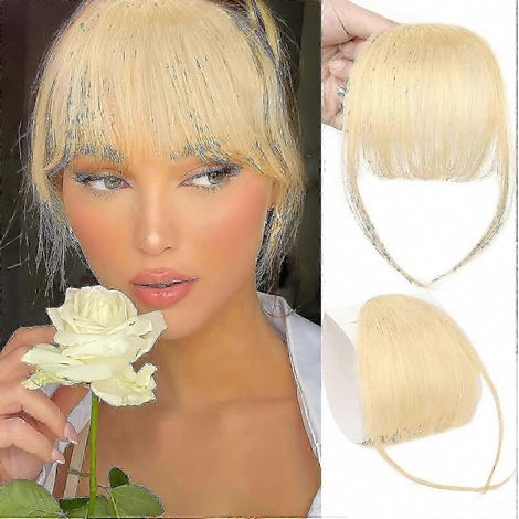 (Brun clair) Frange à clips en cheveux humains naturels, frange aérienne et vaporeuse pour femmes, postiches incurvés à clipser (1/5)