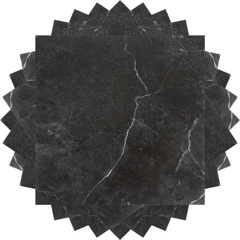 SWANEW Dalles de sol PVC adhésives -5 Boites de 55 dalles vinyle auto-adhésives - Marbre noir - ca.5 m² (1/5)