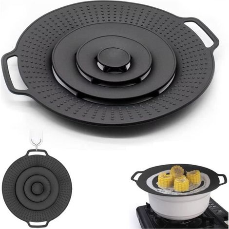 Couvercle Anti-Débordement, Protection Anti-Éclaboussures en Silicone, Convient à Casseroles moin de 29 cm de Diamètre - Noir (1/4)