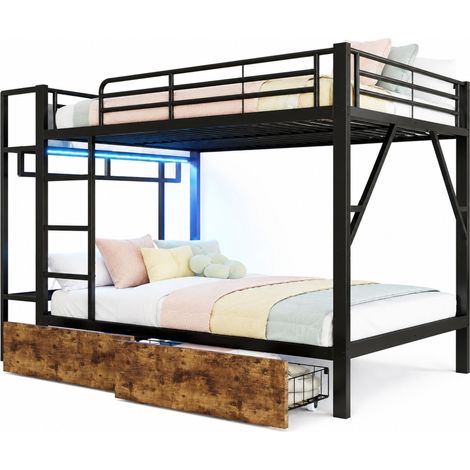 Letto a castello per bambini 140x200 cm in metallo e MDF nero, LED, senza materasso - CHICFURN (1/5)