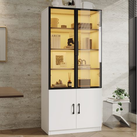 MODFU – Vitrina 60x40x160 cm con LED multicolor por app, vidrio ahumado y 2 puertas inferiores – Blanco (1/5)