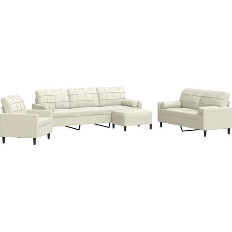 vidaXL Set di Divani 4 pz con Cuscini e Rinforzi Crema in Velluto (1/5)