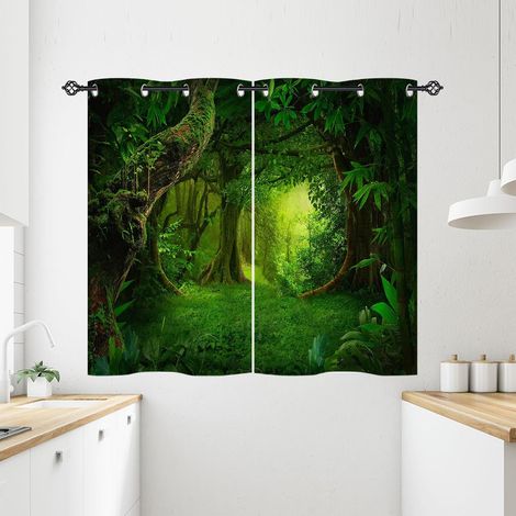 Rideau Occultant Tropical Jungle Forêt Arbre Tenture Opaque à Oeillets Draperies Intérieurs Rideau Thermique Isolant pour Maison Chambre Salon Fenetre 2 Pièces L 71 x H 138 cm - 71L X 138H cm (2 Panne (1/5)