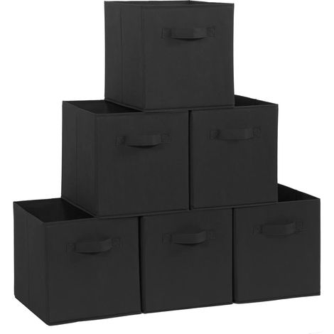 Boîte De Rangement Pliable - 28 X 28 X 28 Cm - Pour Étagères À Casiers Standard - Noir - Lot De 6 (1/5)