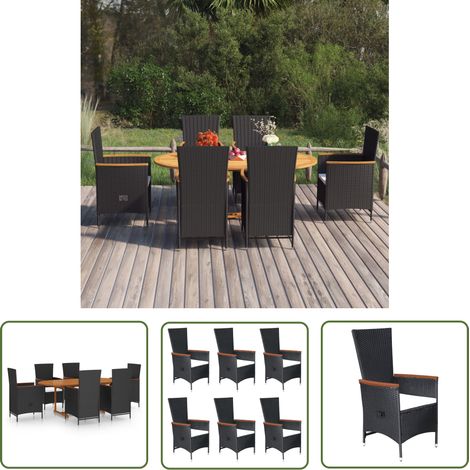 The Living Store 7-tlg. Garten-Essgruppe Poly Rattan Schwarz - Gartentisch - Essgruppe - Gartenmöbel - Outdoor Möbel - Holztisch (1/5)