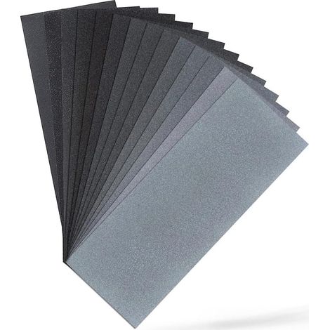 Lot de 14 feuilles de papier abrasif pour ponçage, grain de 400 à 2000, humide et sec pour voiture, métal, meubles en bois, pierre, peinture, verre, eau, 23 x 9 cm (1/5)