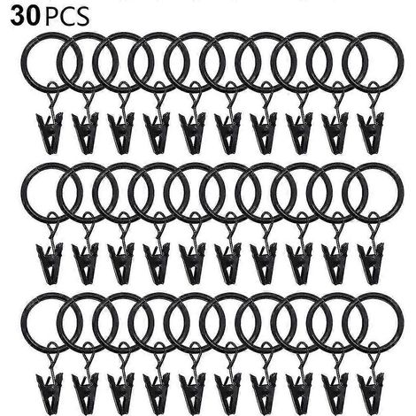 Lot de 30 anneaux de rideaux avec pinces, crochets et pinces robustes pour tringle à rideaux, œillets métalliques de diamètre intérieur, supports de rideaux décoratifs pour fenêtres. (1/5)