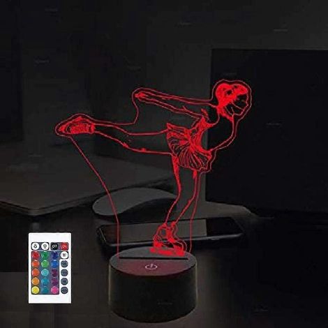 3D-LED-Tischleuchte im Eiskunstlauf-Design mit Touch-Fernbedienung und 7/16 Farbwechseloptionen. Flacher Sockel aus Acryl und ABS, USB-Ladeanschluss. Dekoratives Design. (1/5)