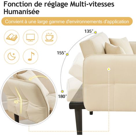 Fauteuil-lit réglable en deux parties – Modèle à deux places, avec un revêtement en velours. Les accoudoirs sont dépliables, et il possède également une fonction de couchage. Idéal pour les petits esp (1/5)