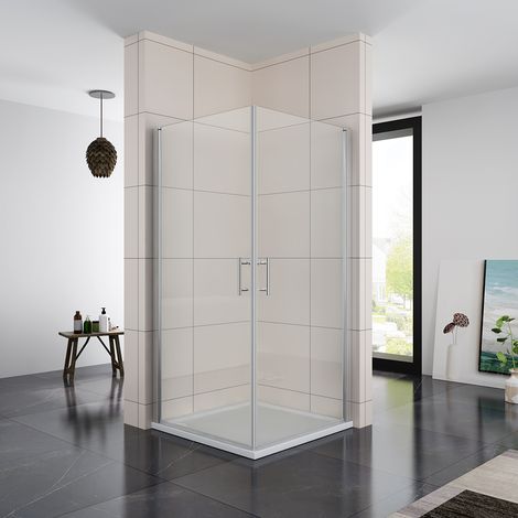 SONNI Duschkabine Eckeinstieg Pendeltür Dusche Schwenktür Duschabtrennung Duschwand Rahmenlos und Leicht zu Reinigen 70x70x195cm (1/5)
