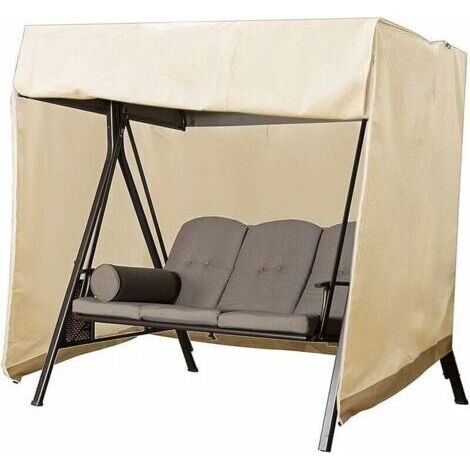 Housse De Balancelle De Jardin 2 Places, Housse Pour Balancelle Exterieur Oxford Imperméable Anti-Uv Couverture De Protection Balançoire (Beige)-220 x 125 x 170 cm (1/4)