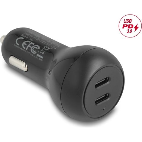 Delock Cargador de AutomÃ³vil 2 x USB Type-Câ¢ PD 3.0 con 40 W