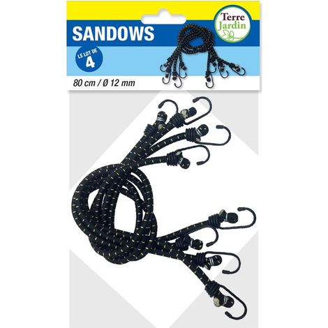 Terre Jardin – Lot de 4 sandows tendeurs élastiques 80 cm – Crochets gainés en plastique – Caoutchouc naturel pour bonne élasticité