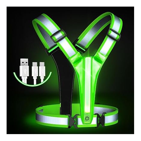 LED Reflective Safety Vest, 5 Colour 3 Lighting Modes LED Rechargeable Running Vest, Adjustable Reflective Safety Equipment for Running, Walking, Cycling (1/5)