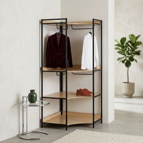 Module dressing d'angle noir avec 4 penderies et 2 étagères. L 80 x P 80 x H 190 cm (1/4)