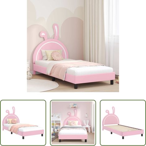 Kinderbettgestell - Kinderbettgestell mit Kopfteil mit Kopfteil Rosa 90 x 200 cm PU (1/5)