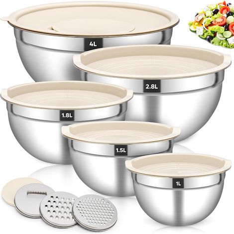 Lot de 5 Saladier Inox avec Couvercle Hermétique (1/5)
