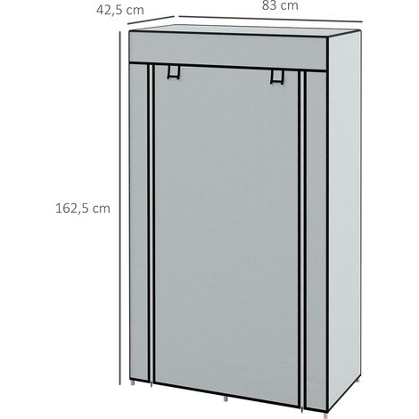 Armoire tissu pliable gris clair, rangement compact 5 casiers, penderie avec barre, fermeture zip, gain de place, meuble léger (1/5)