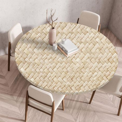 Nappe ronde 140cm, élastique, lavable, antidérapante, motif tressé